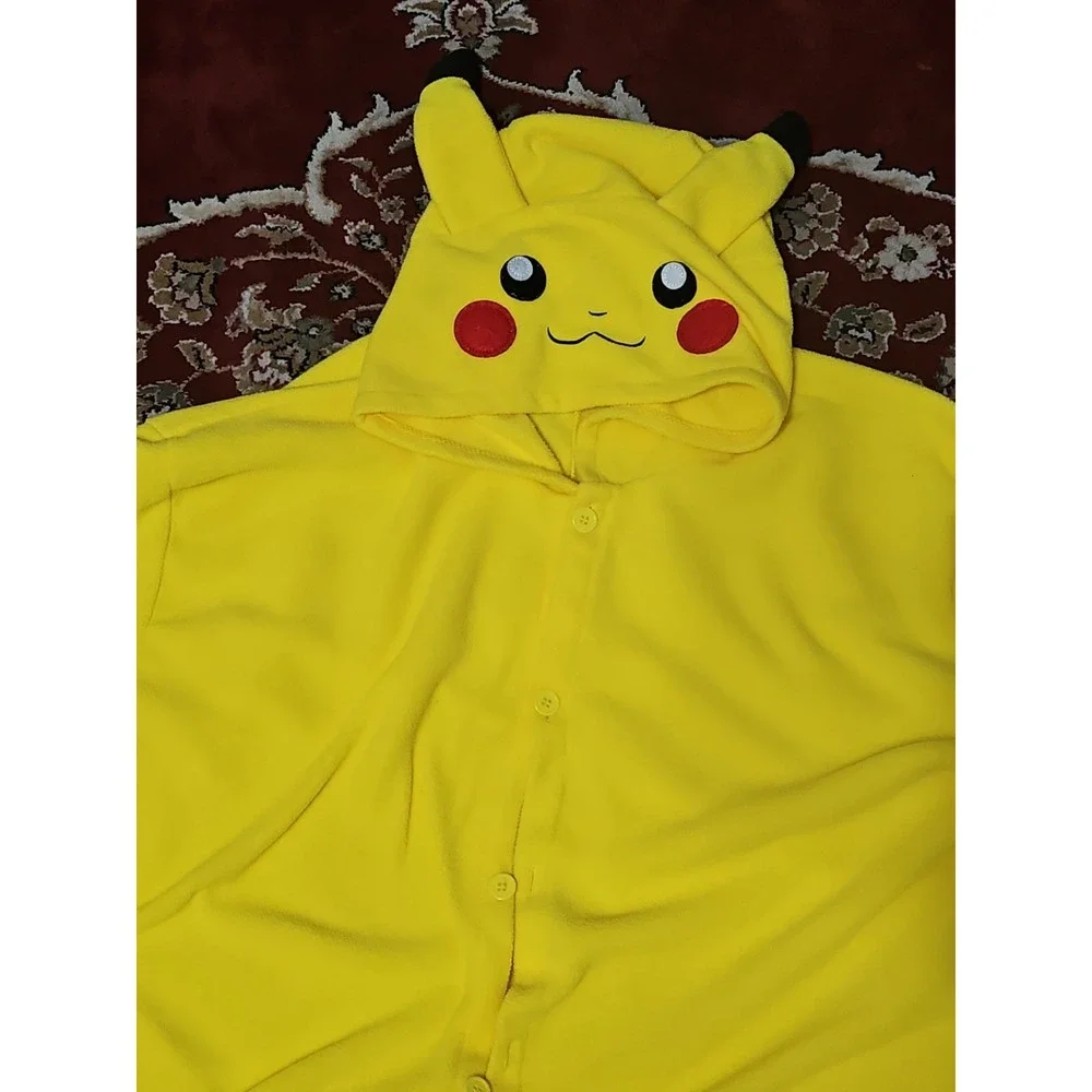 Pokemon Pikachu Adult Suit one piece Costume Pajama Fleece Hooded  Size XL